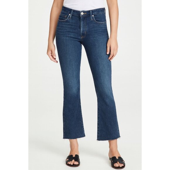 Frame Jeans Le Crop Mini Boot Medium Wash Raw Hem Denim in Hallam 26 - Picture 1 of 14